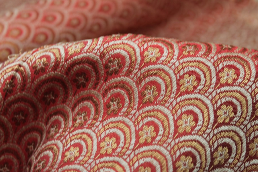 Banaras Brocade - Red, Cream and Gold Scale Pattern fabric, image 4 of 8