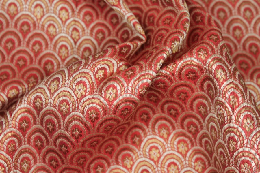 Banaras Brocade - Red, Cream and Gold Scale Pattern fabric, image 7 of 8