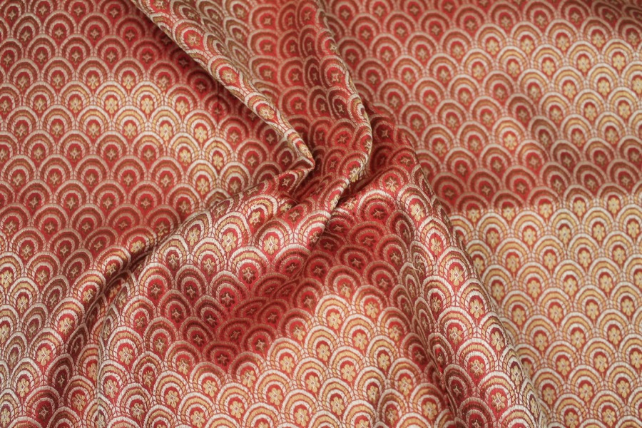Banaras Brocade - Red, Cream and Gold Scale Pattern fabric, image 8 of 8