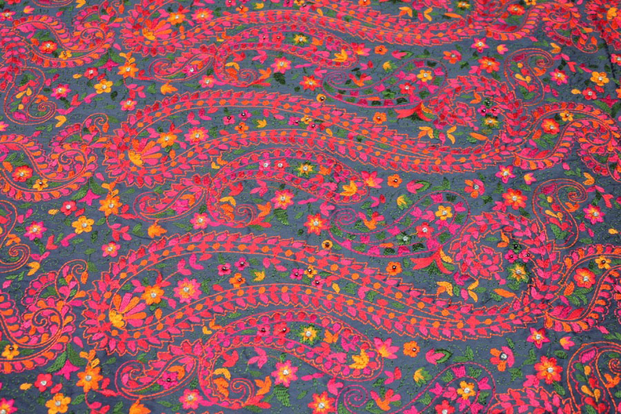 Embroidered Dupion - Multi Coloured on Blue fabric, image 2 of 8