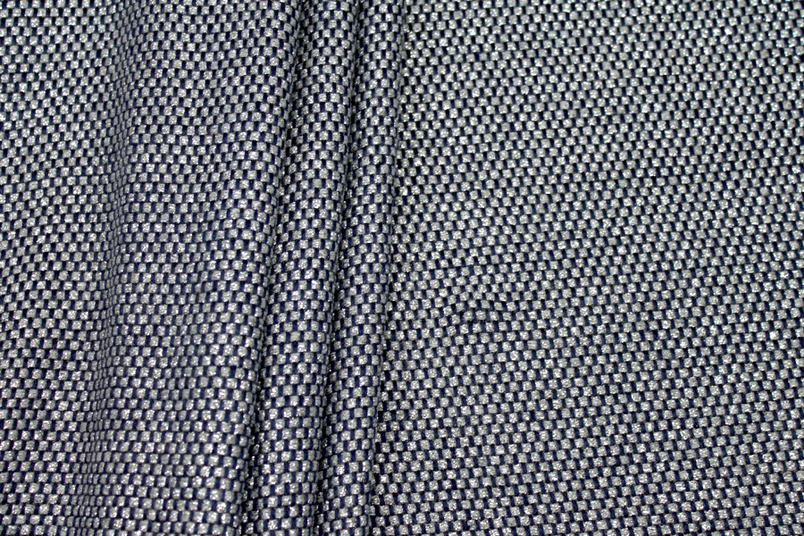 Navy, Grey and Silver Basket Weave fabric, image 3 of 7