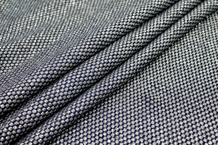 Navy, Grey and Silver Basket Weave fabric, image 2 of 7