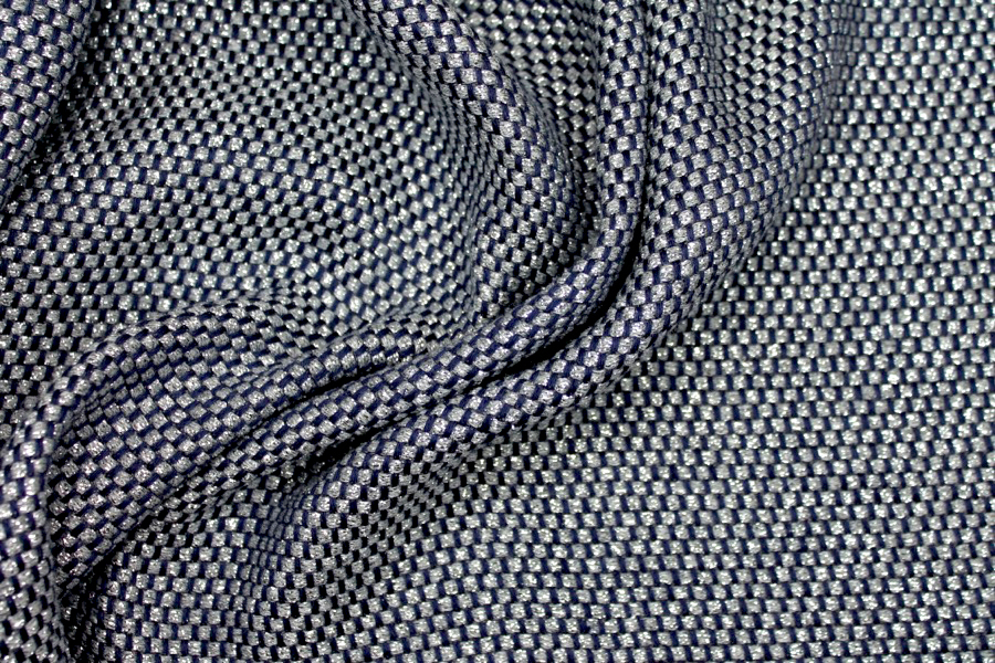 Navy, Grey and Silver Basket Weave fabric, image 6 of 7