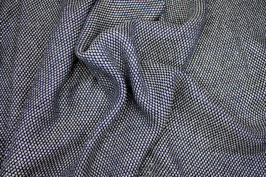 Navy, Grey and Silver Basket Weave fabric, image 5 of 7