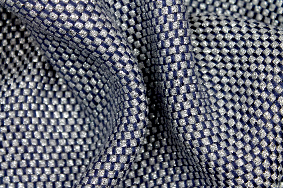 Navy, Grey and Silver Basket Weave fabric, image 4 of 7