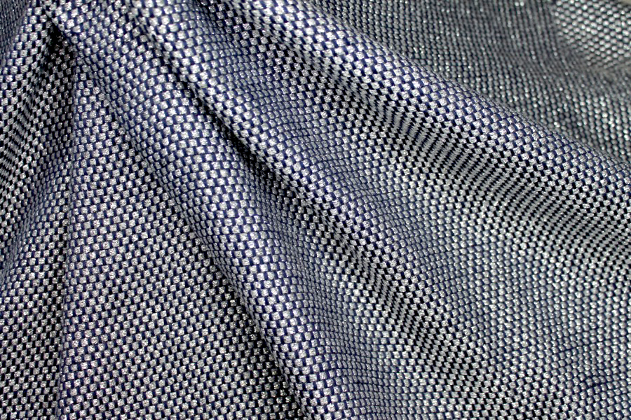 Navy, Grey and Silver Basket Weave fabric, image 7 of 7