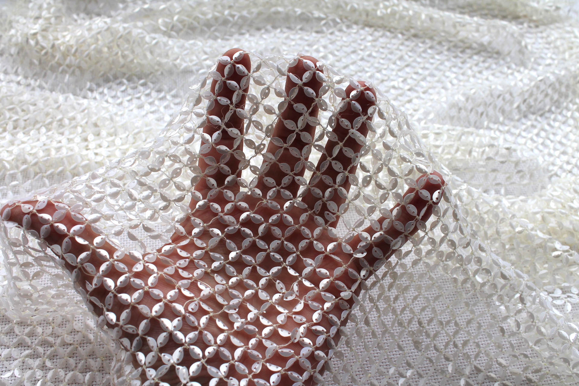 Sequinned Fishnet - Ivory fabric, image 5 of 6