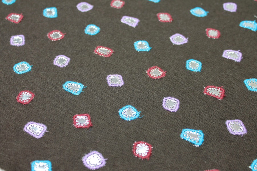 Embroidered Brown Wool with Mirrors fabric, image 3 of 5
