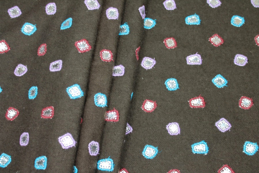 Embroidered Brown Wool with Mirrors fabric, image 4 of 5
