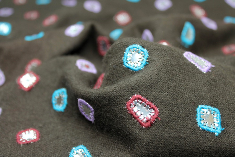 Embroidered Brown Wool with Mirrors fabric, image 5 of 5