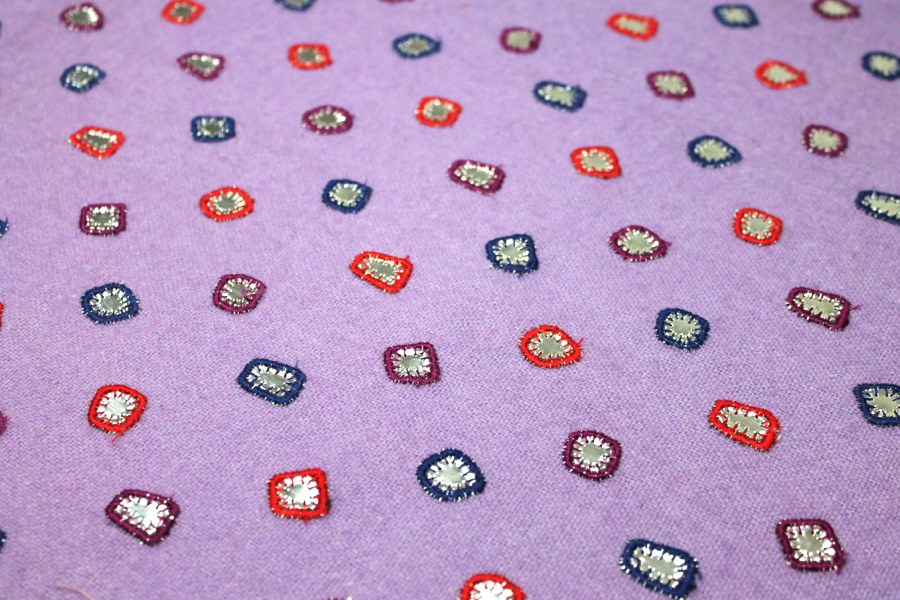Embroidered Lilac Wool with Mirrors fabric, image 3 of 7