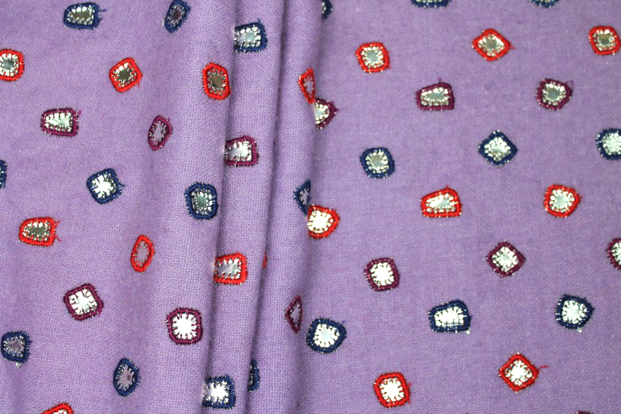 Embroidered Lilac Wool with Mirrors fabric, image 4 of 7