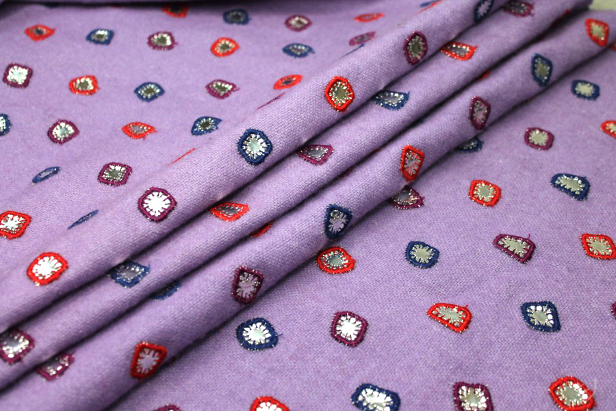 Embroidered Lilac Wool with Mirrors fabric
