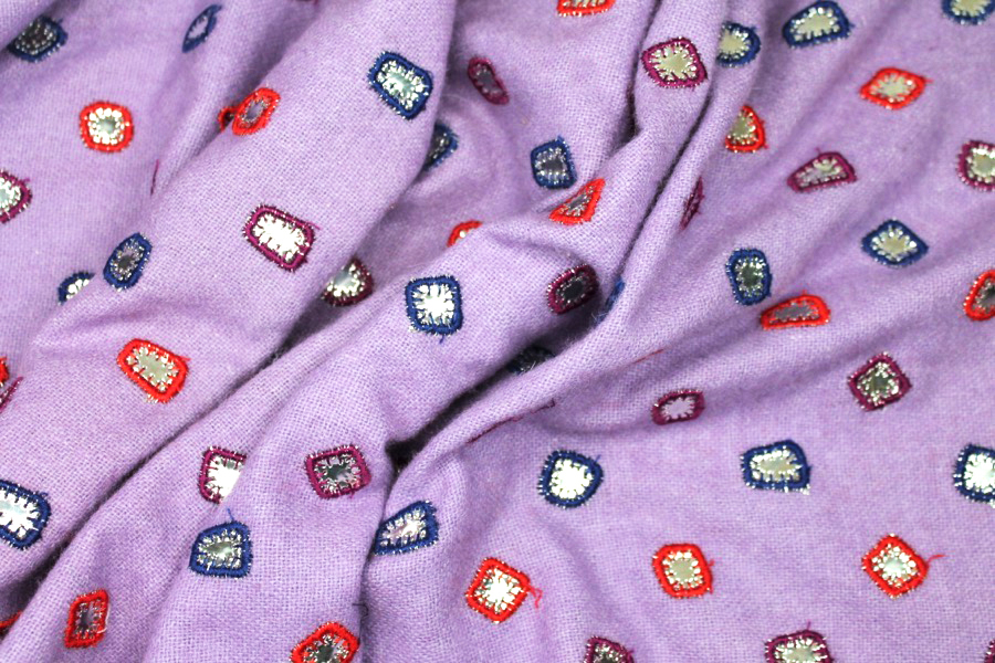 Embroidered Lilac Wool with Mirrors fabric, image 7 of 7