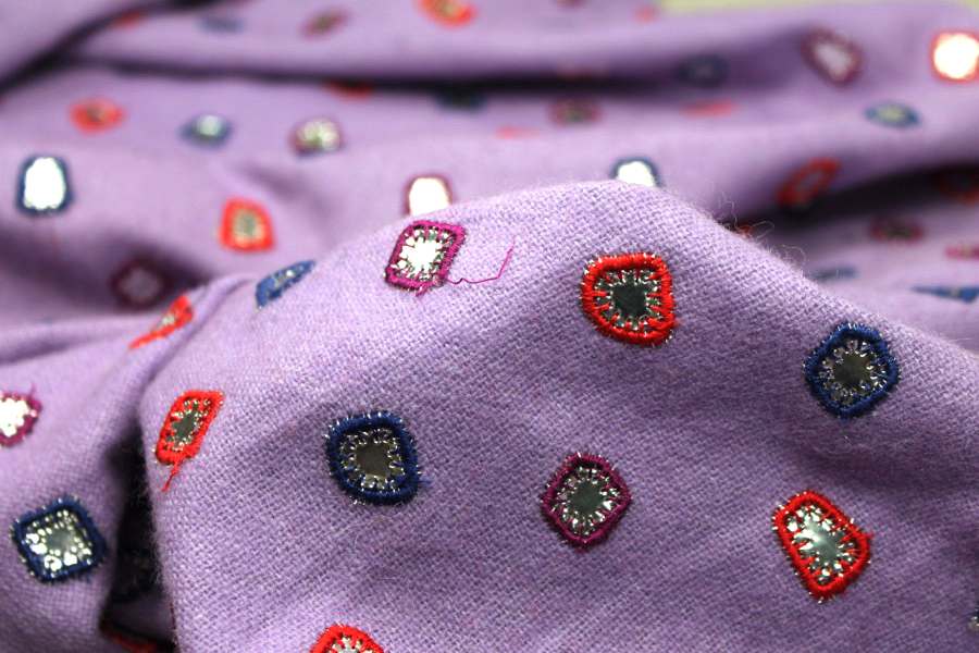 Embroidered Lilac Wool with Mirrors fabric, image 6 of 7