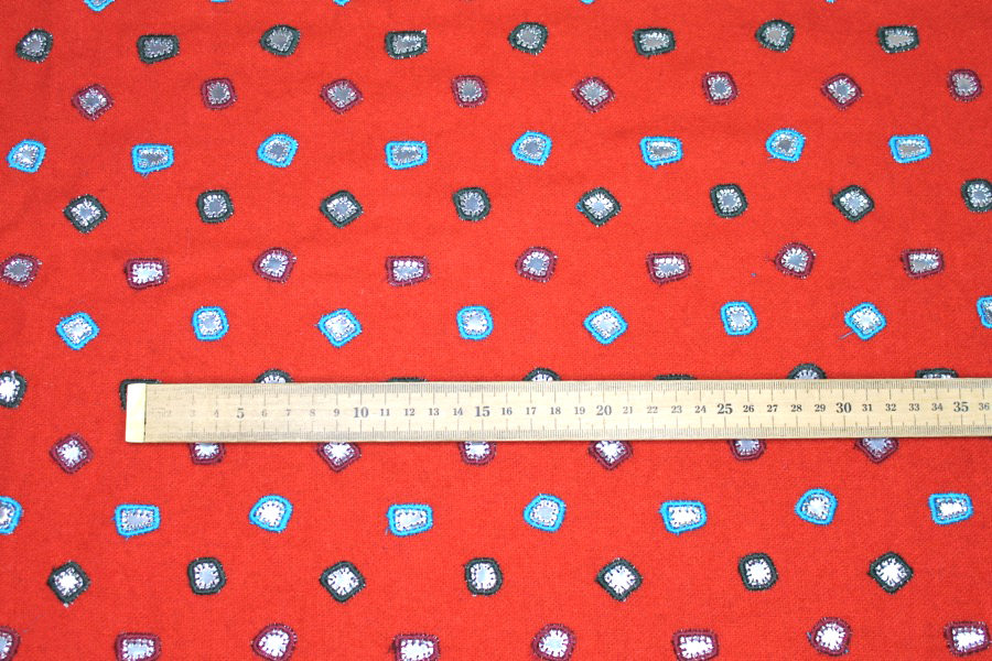 Embroidered Orange Wool with Mirrors fabric, image 4 of 7