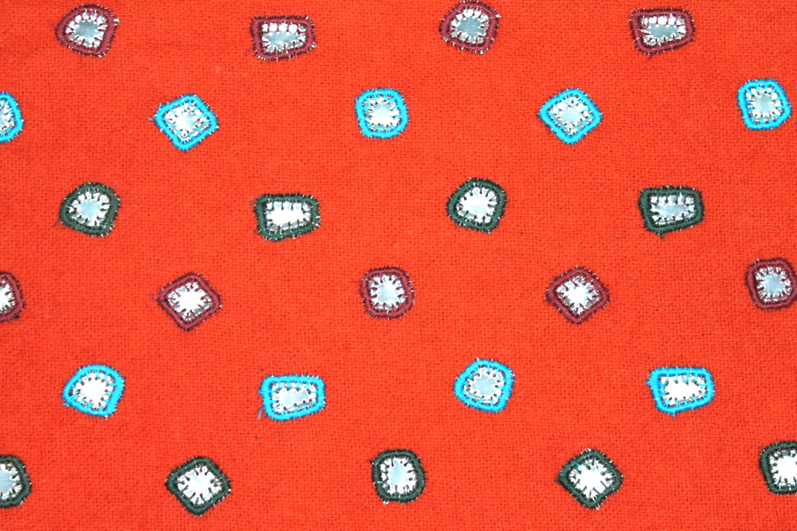 Embroidered Orange Wool with Mirrors fabric, image 2 of 7