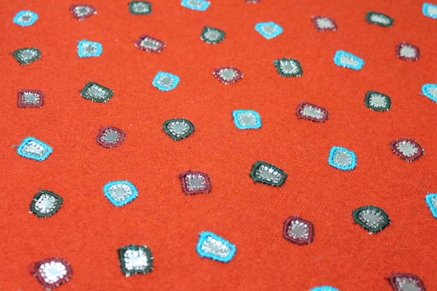 Embroidered Orange Wool with Mirrors fabric, image 6 of 7