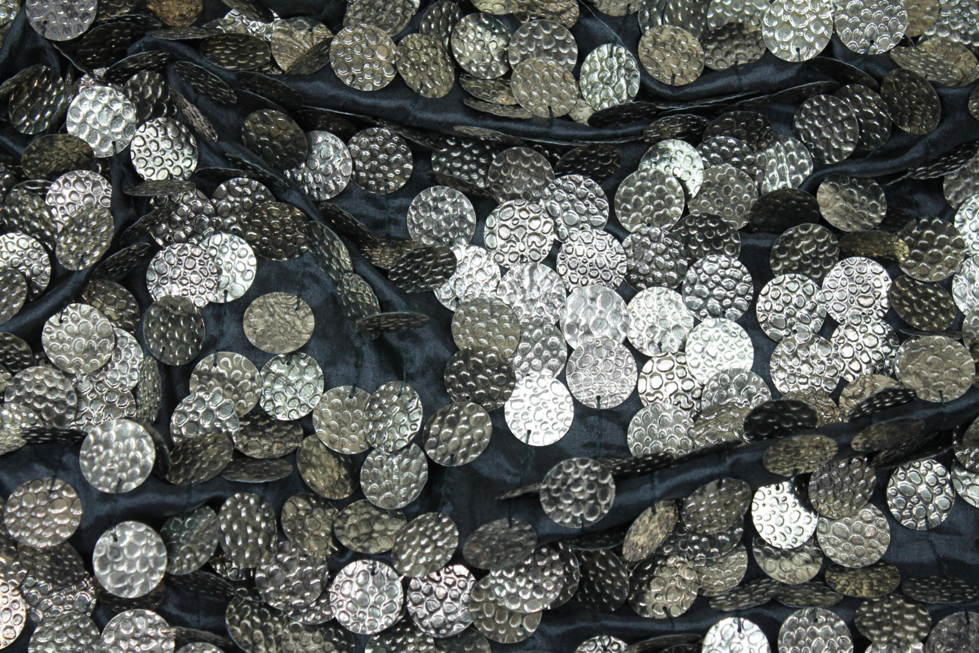 Textured Gold Disc Sequin On Black Silk Habotai fabric, image 3 of 6