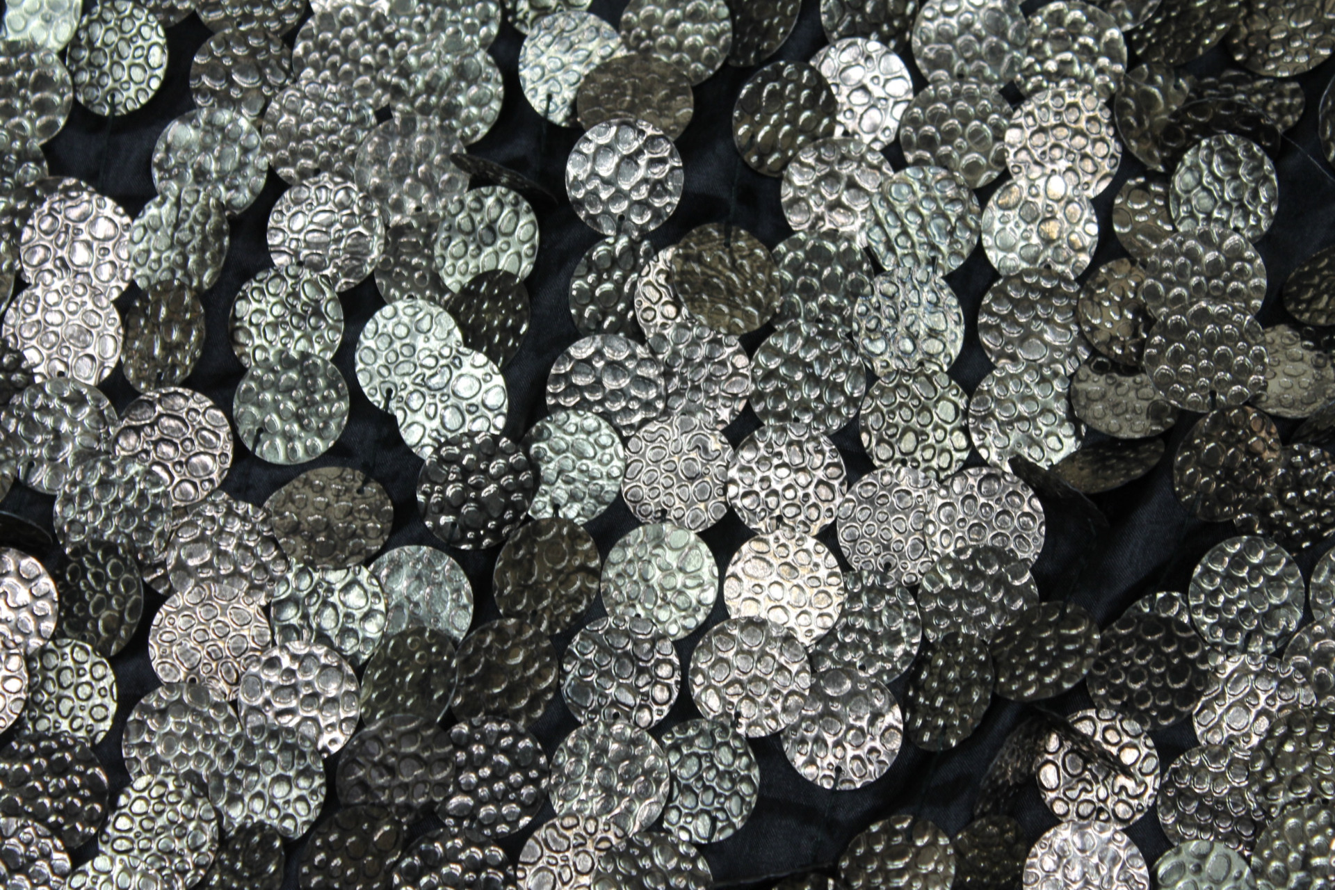 Textured Gold Disc Sequin On Black Silk Habotai fabric