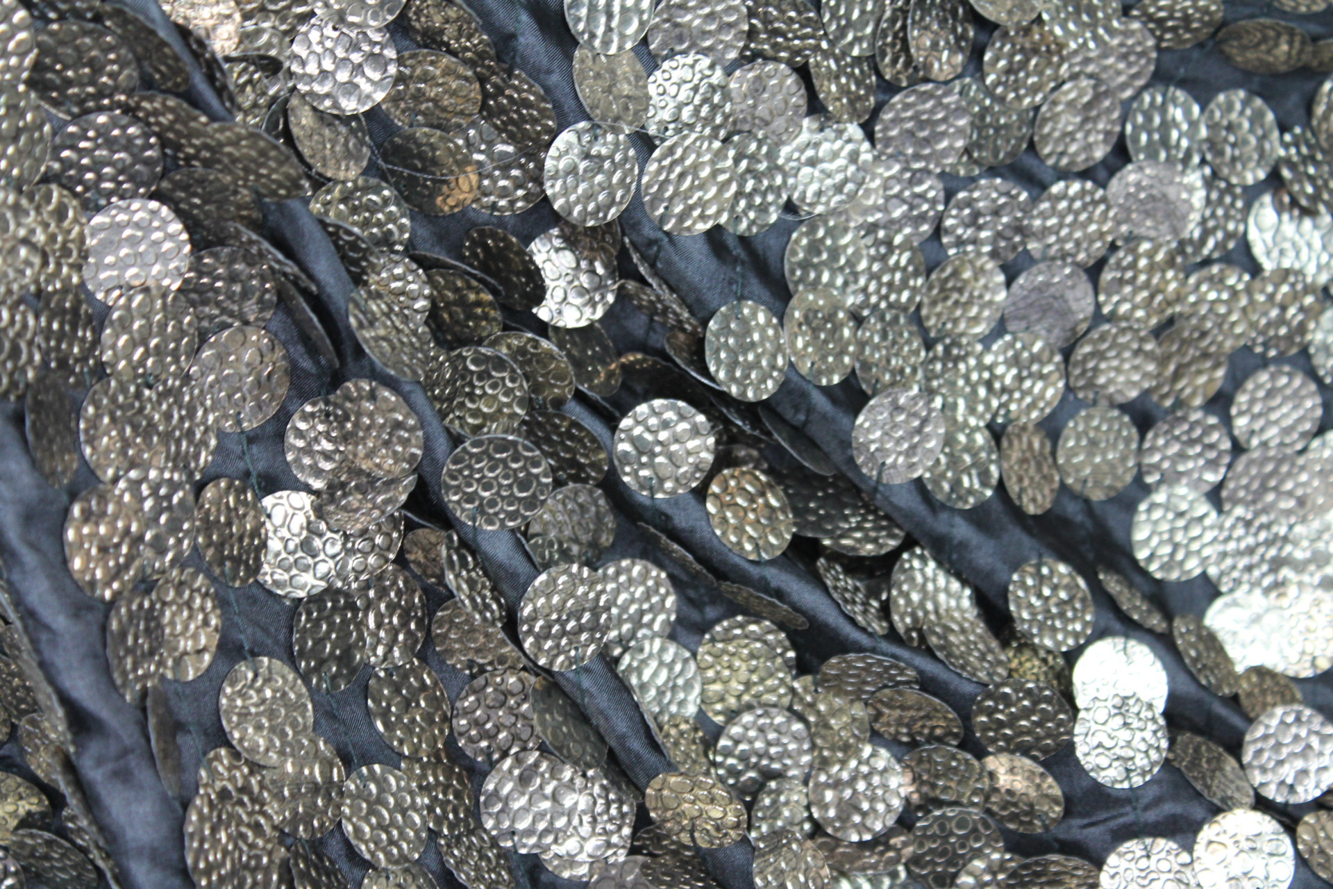 Textured Gold Disc Sequin On Black Silk Habotai fabric, image 4 of 6