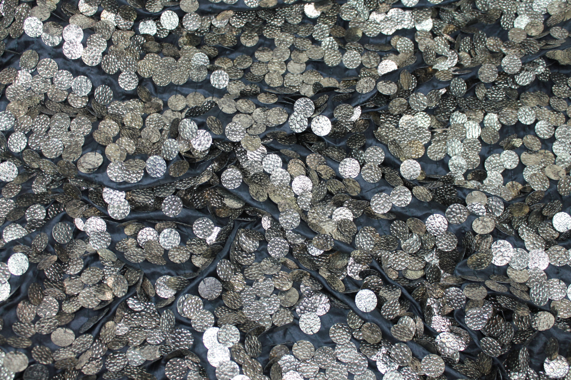 Textured Gold Disc Sequin On Black Silk Habotai fabric, image 6 of 6