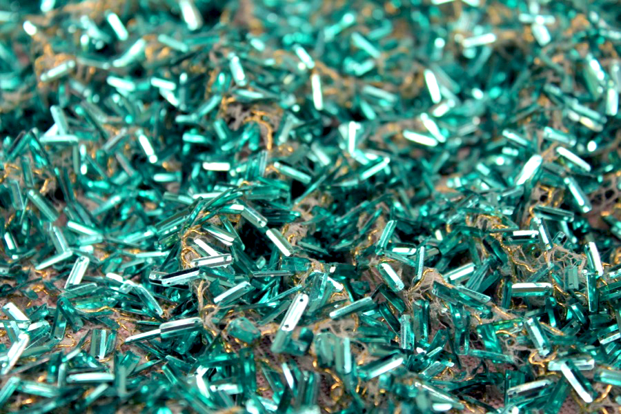 Small Rectangular Sequin On Mesh - Turquoise fabric, image 4 of 11