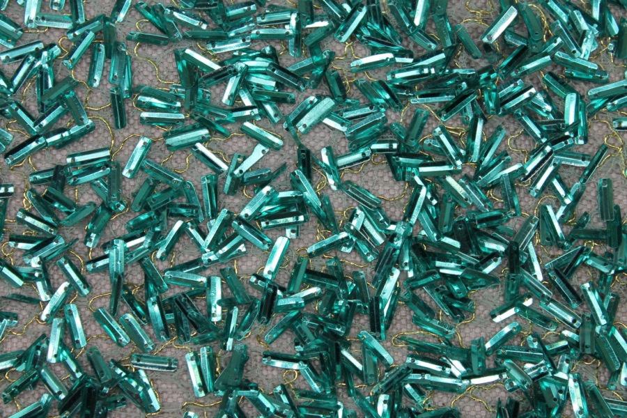 Small Rectangular Sequin On Mesh - Turquoise fabric, image 5 of 11