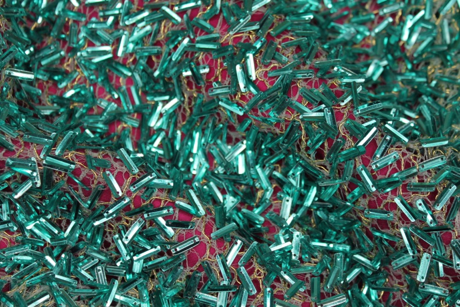 Small Rectangular Sequin On Mesh - Turquoise fabric, image 7 of 11