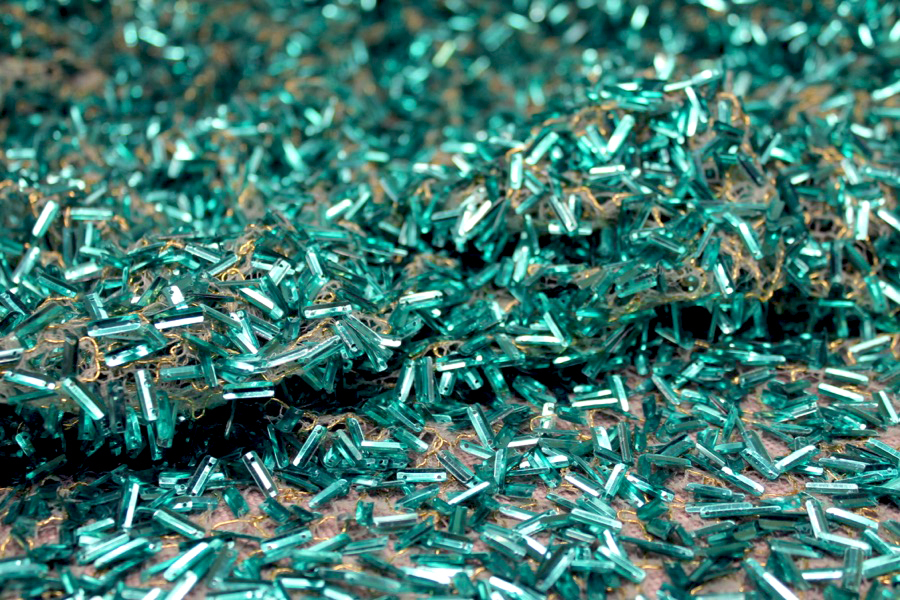 Small Rectangular Sequin On Mesh - Turquoise fabric, image 11 of 11