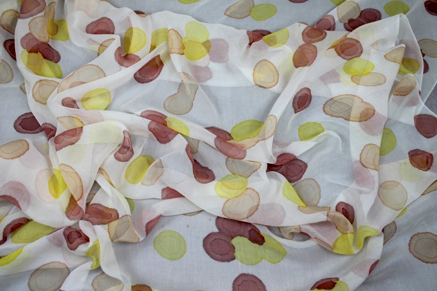 Silk Chiffon w/Ink Droplets - Burgundy, Red and Yellow fabric, image 5 of 6