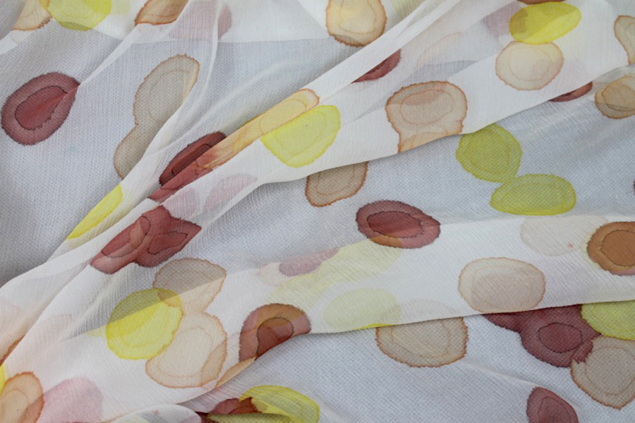 Silk Chiffon w/Ink Droplets - Burgundy, Red and Yellow fabric, image 4 of 6