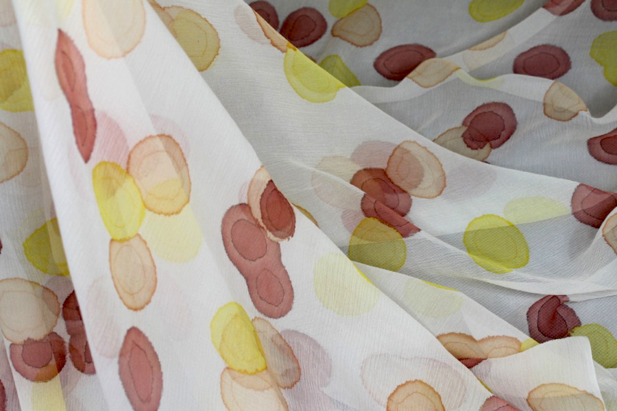 Silk Chiffon w/Ink Droplets - Burgundy, Red and Yellow fabric, image 3 of 6