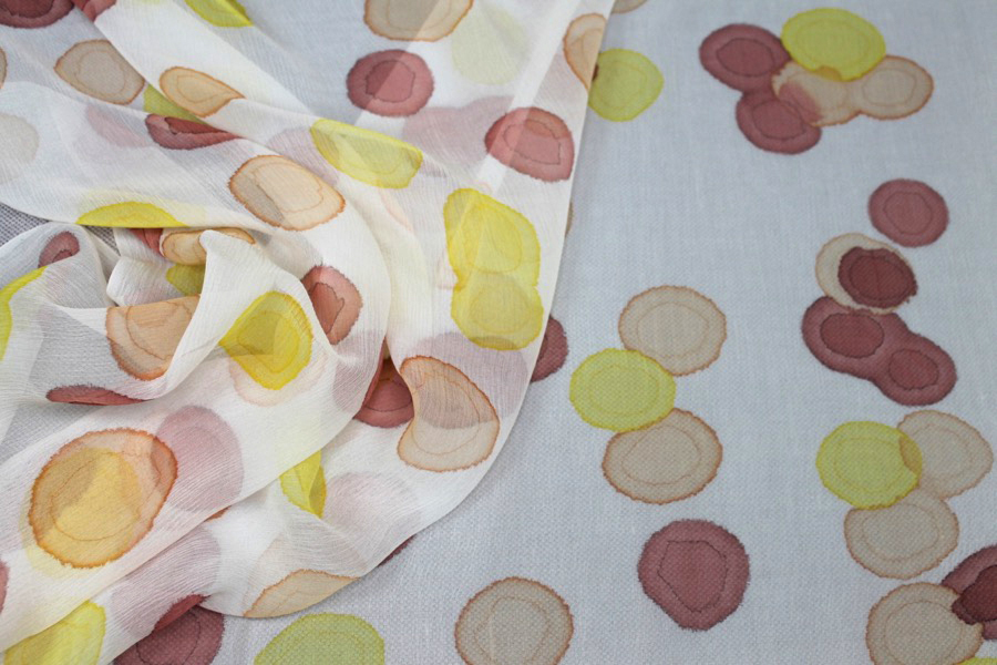 Silk Chiffon w/Ink Droplets - Burgundy, Red and Yellow fabric, image 6 of 6