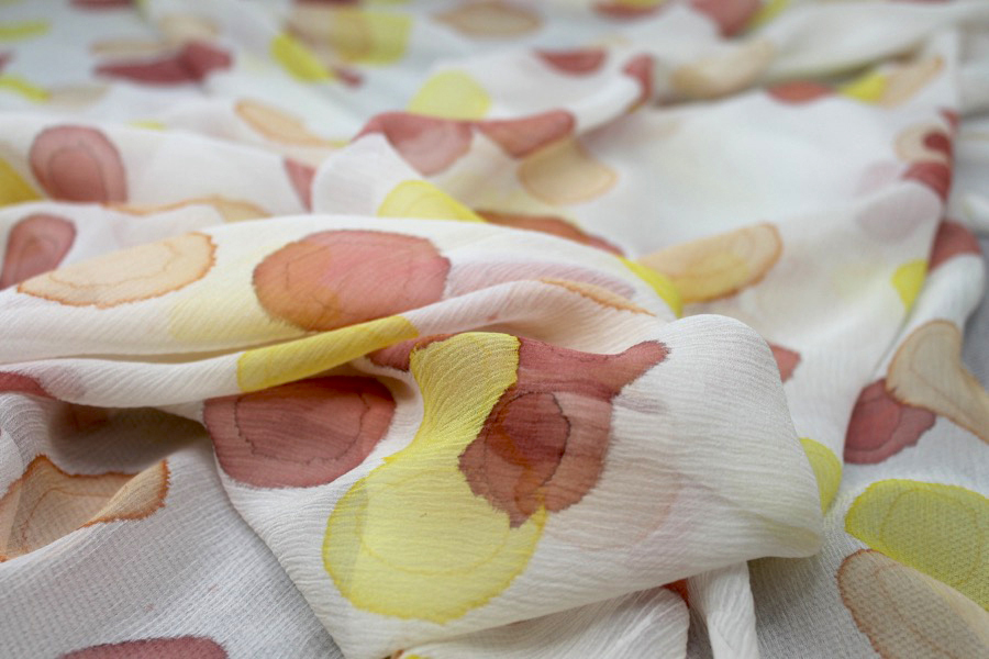 Silk Chiffon w/Ink Droplets - Burgundy, Red and Yellow fabric, image 2 of 6