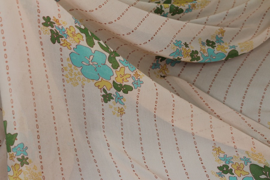 Floral Printed Silk Chiffon - Multi Colour on Peach fabric, image 4 of 6