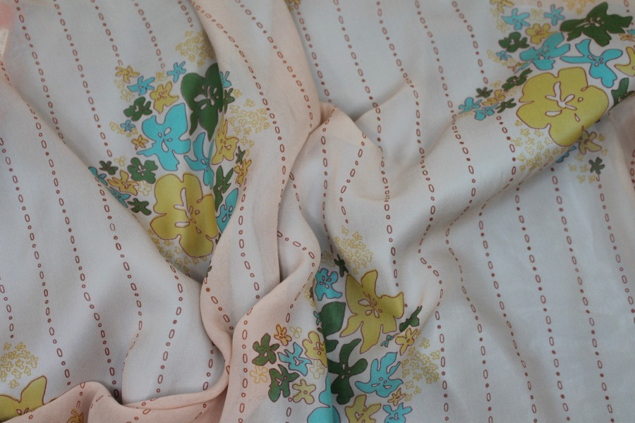 Floral Printed Silk Chiffon - Multi Colour on Peach fabric, image 6 of 6