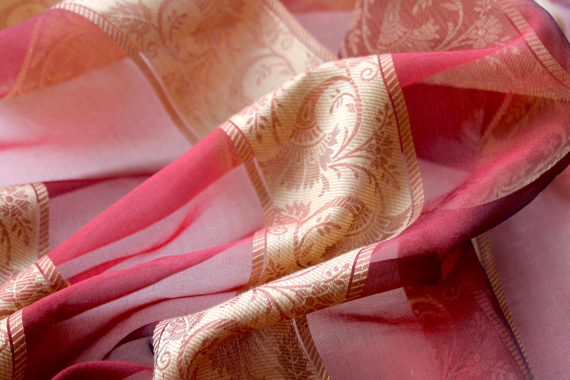 Jacquard Striped Silk Organza - Dark Red and Gold fabric, image 3 of 6