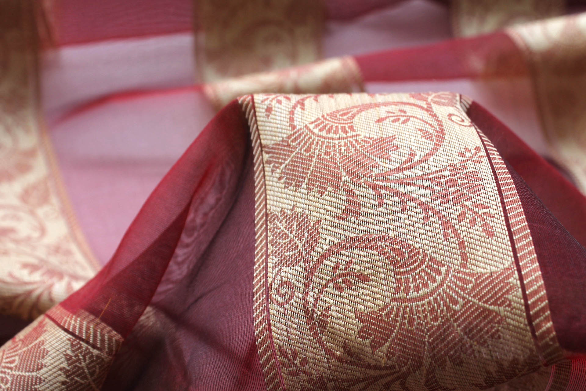 Jacquard Striped Silk Organza - Dark Red and Gold fabric, image 4 of 6