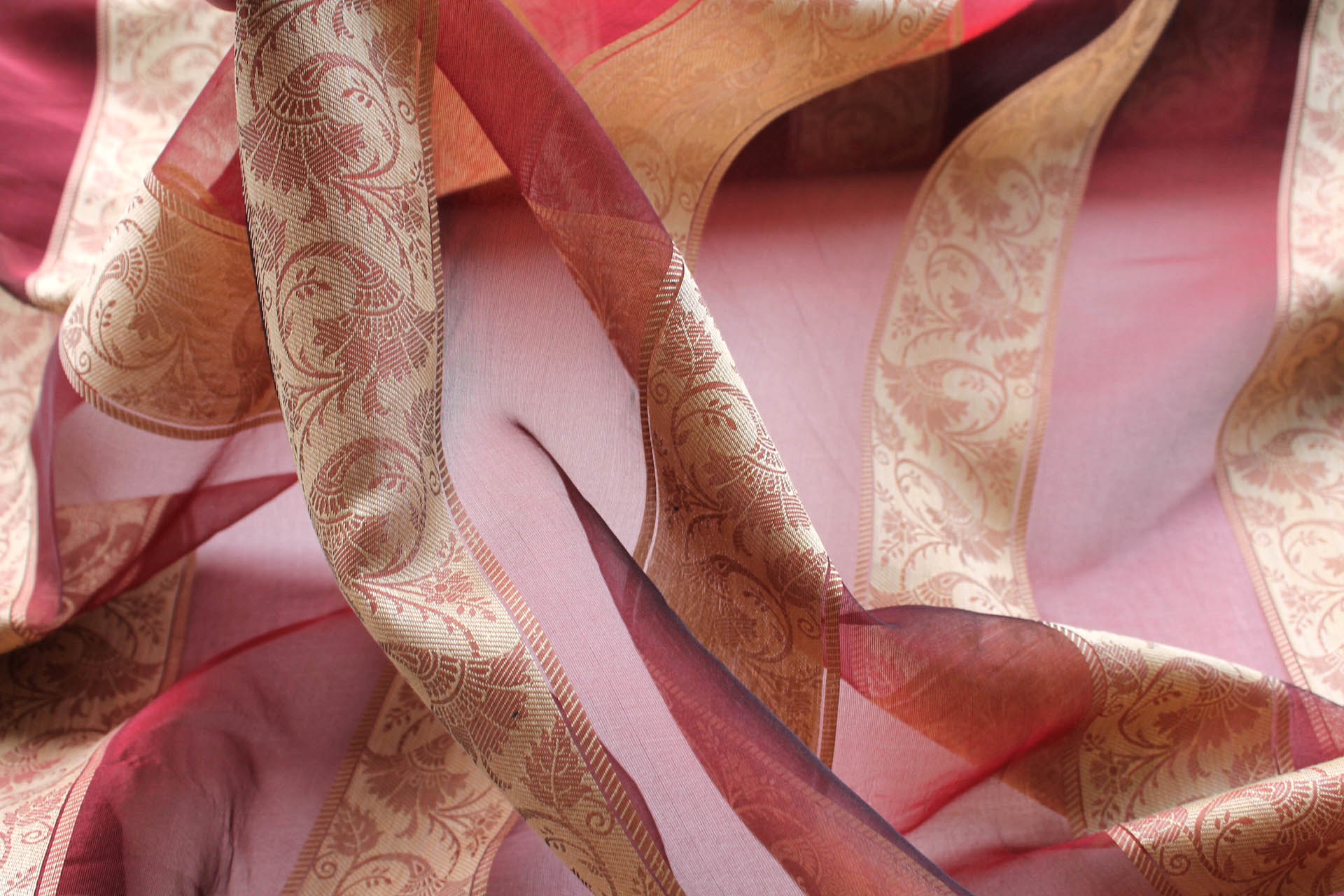 Jacquard Striped Silk Organza - Dark Red and Gold fabric, image 6 of 6