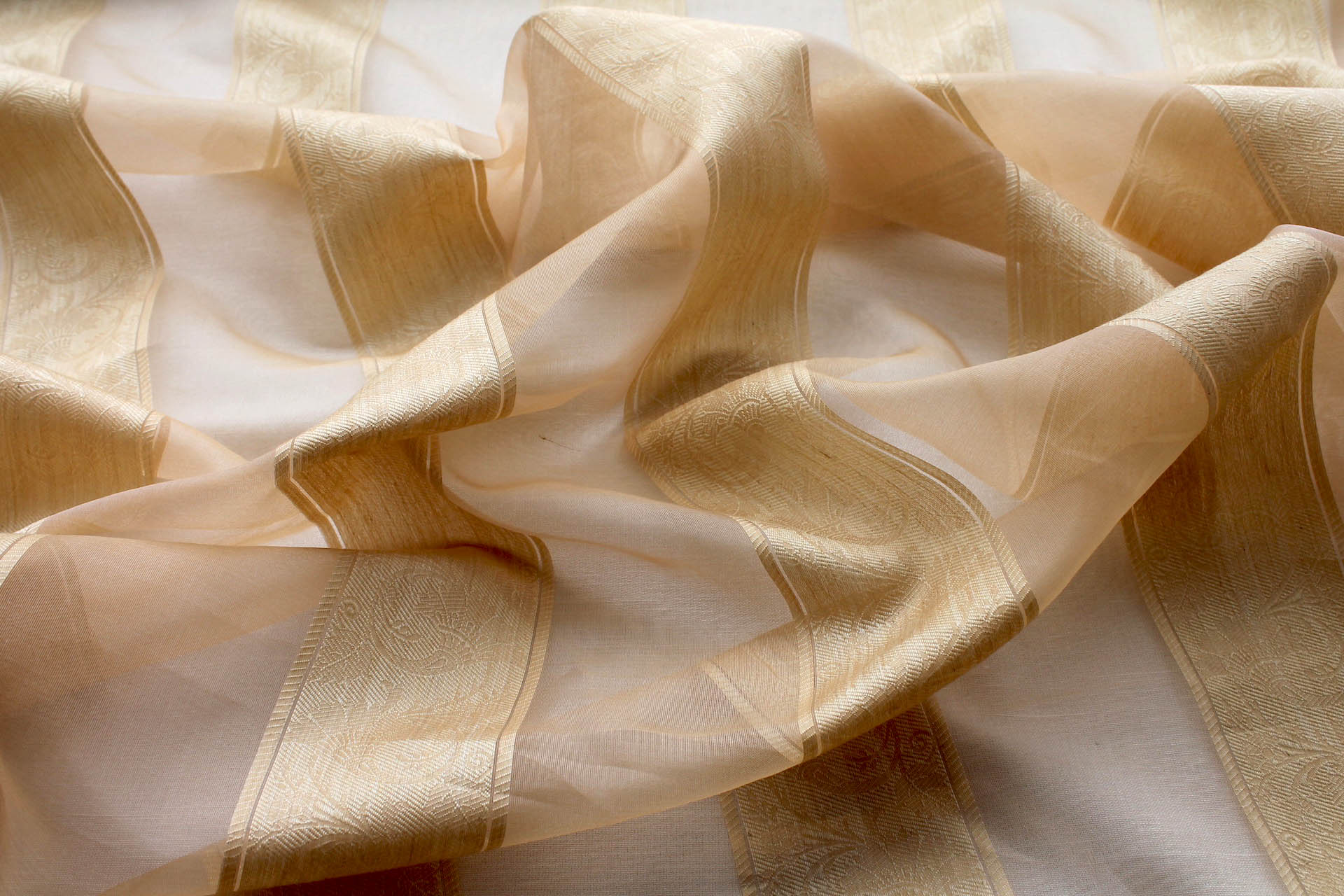Jacquard Striped Silk Organza - Gold and Pale Gold fabric, image 2 of 5