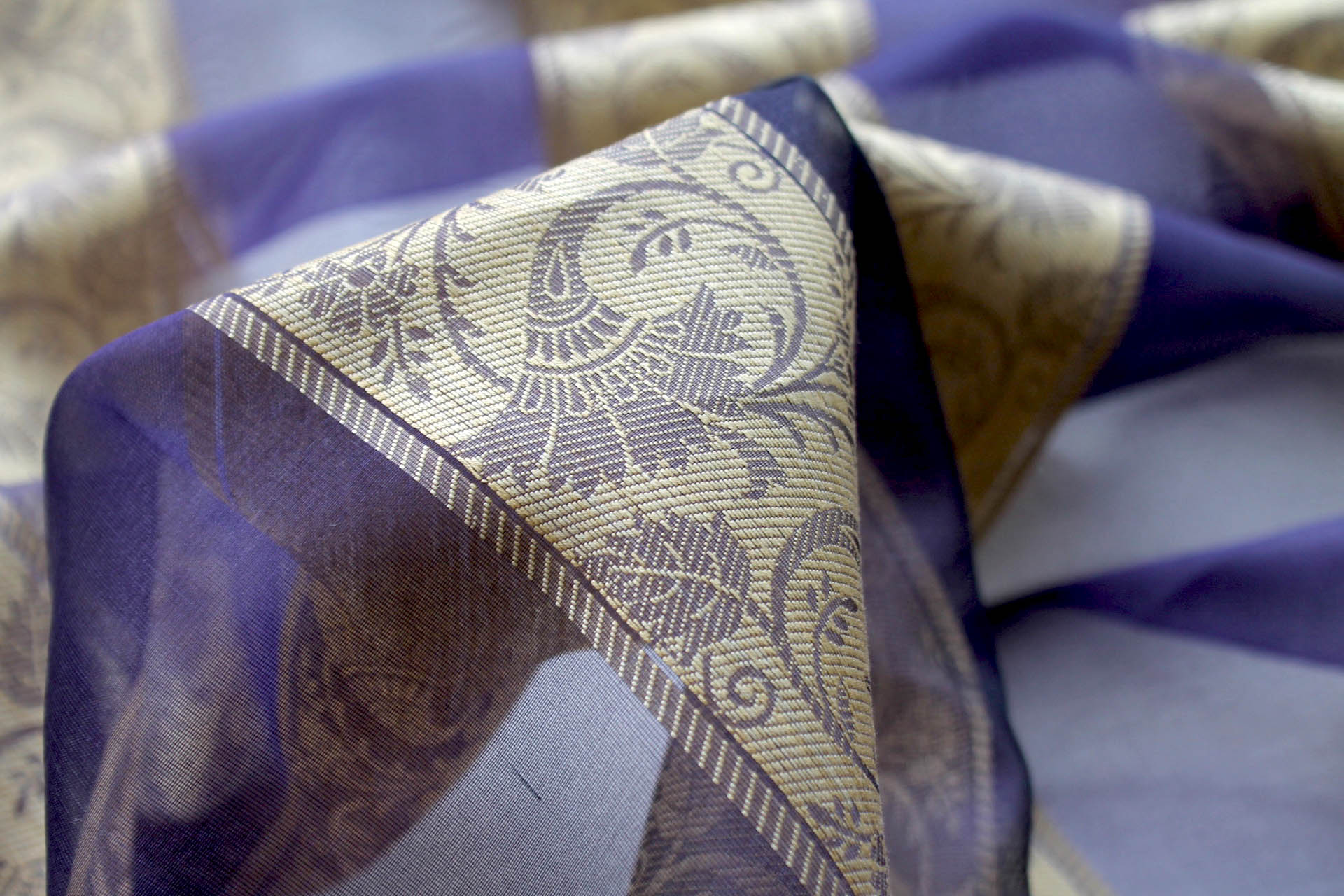 Jacquard Striped Silk Organza - Dark Navy and Gold fabric, image 3 of 5