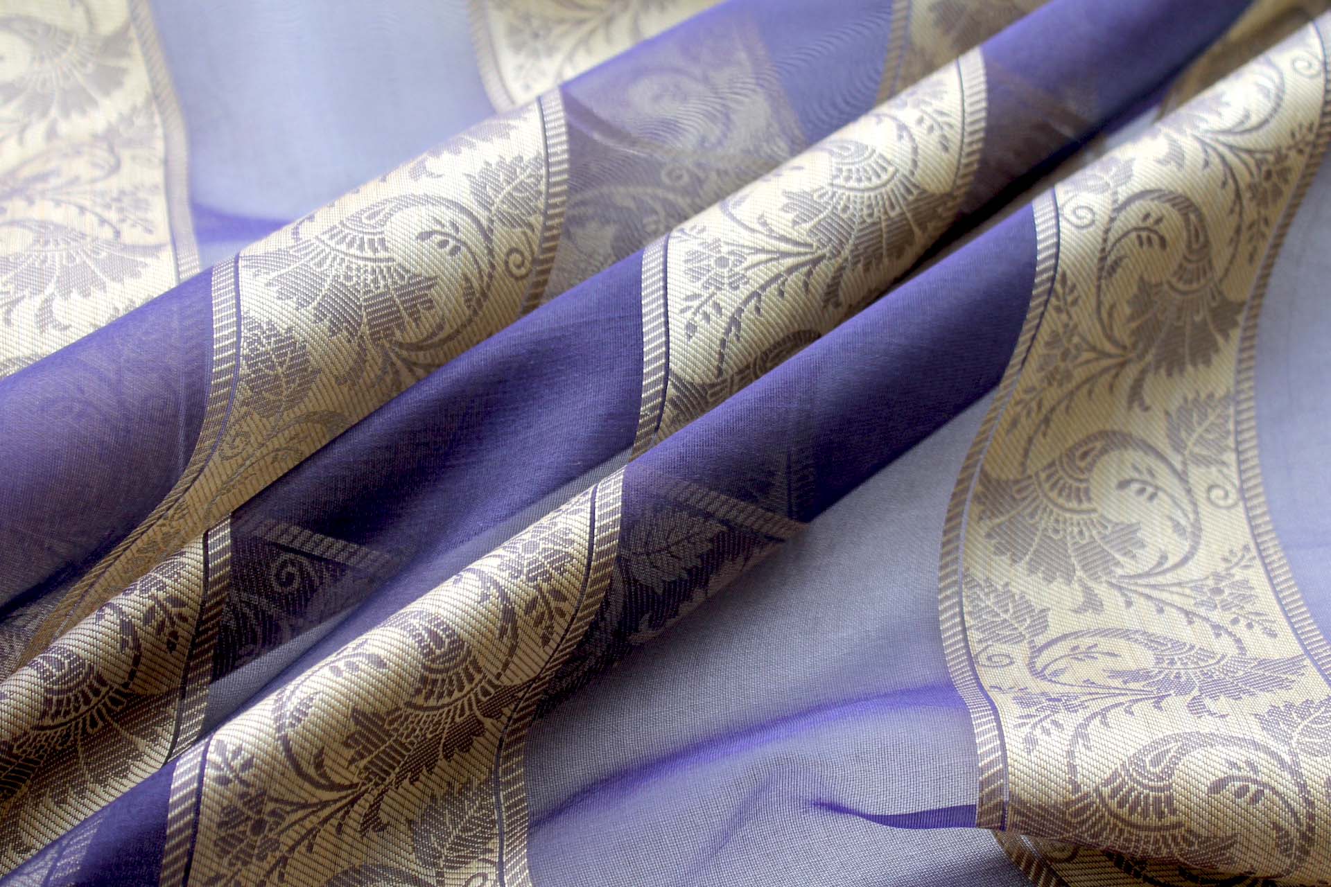 Jacquard Striped Silk Organza - Dark Navy and Gold fabric
