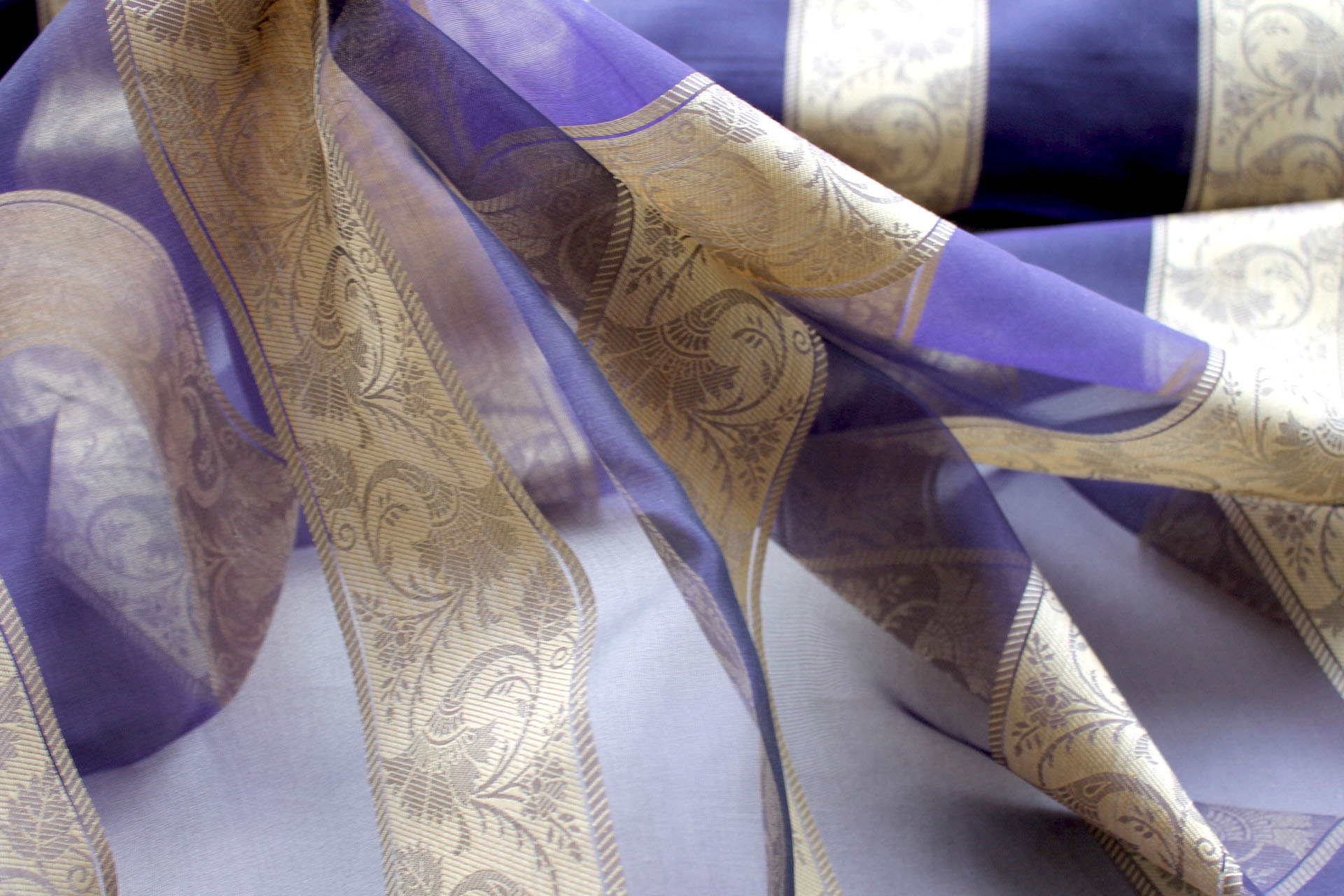 Jacquard Striped Silk Organza - Dark Navy and Gold fabric, image 5 of 5