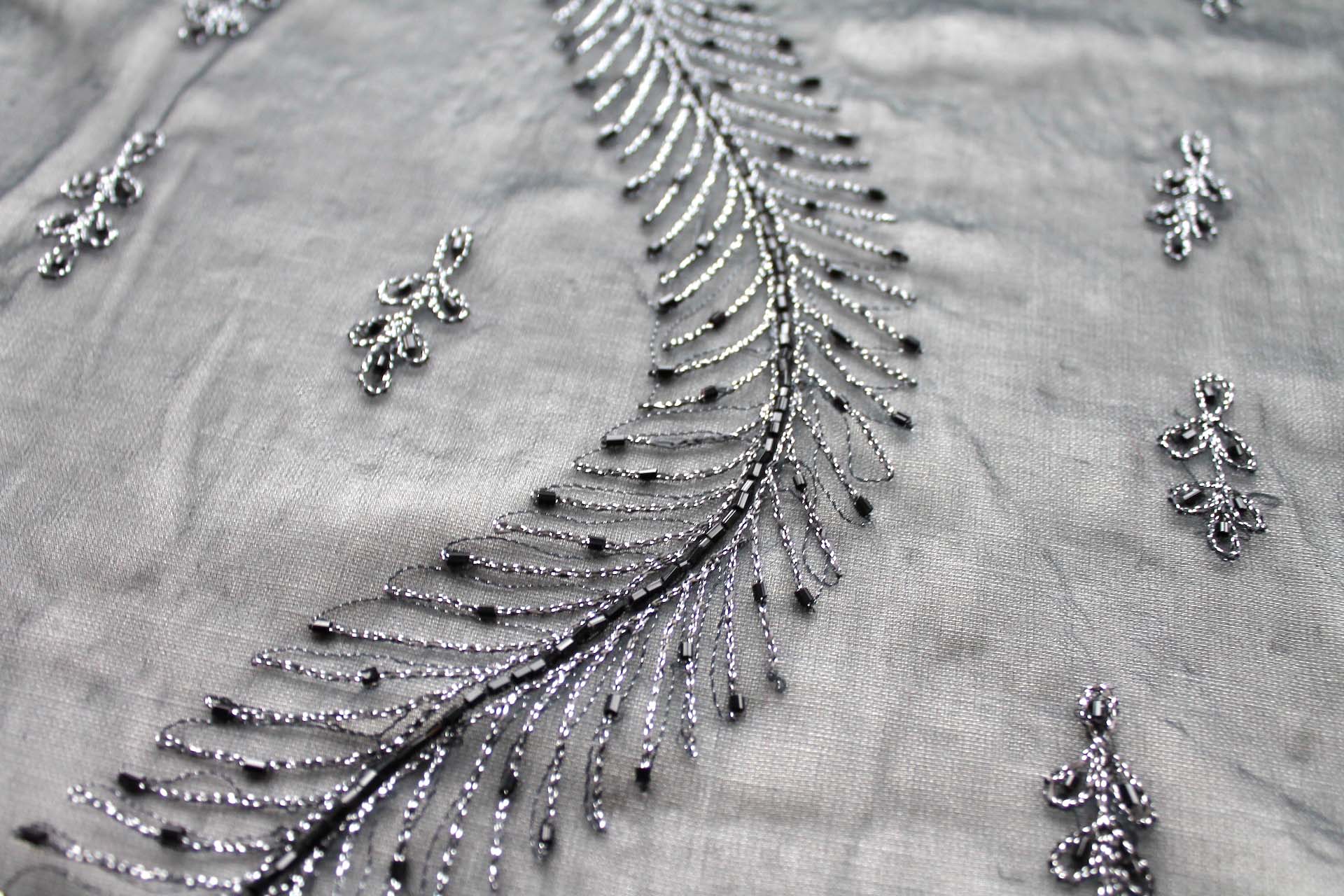 Black Chiffon with Black and Silver Embroidery and Black Beads fabric, image 3 of 6