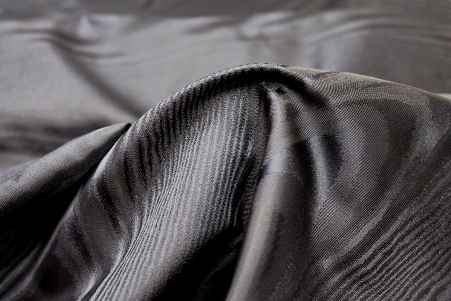 Woven Moiré Brocade Fabric - Black Silk Viscose Mix, image 4 of 6