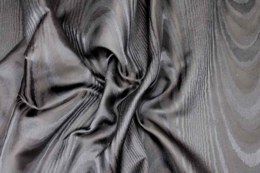Woven Moiré Brocade Fabric - Black Silk Viscose Mix, image 6 of 6