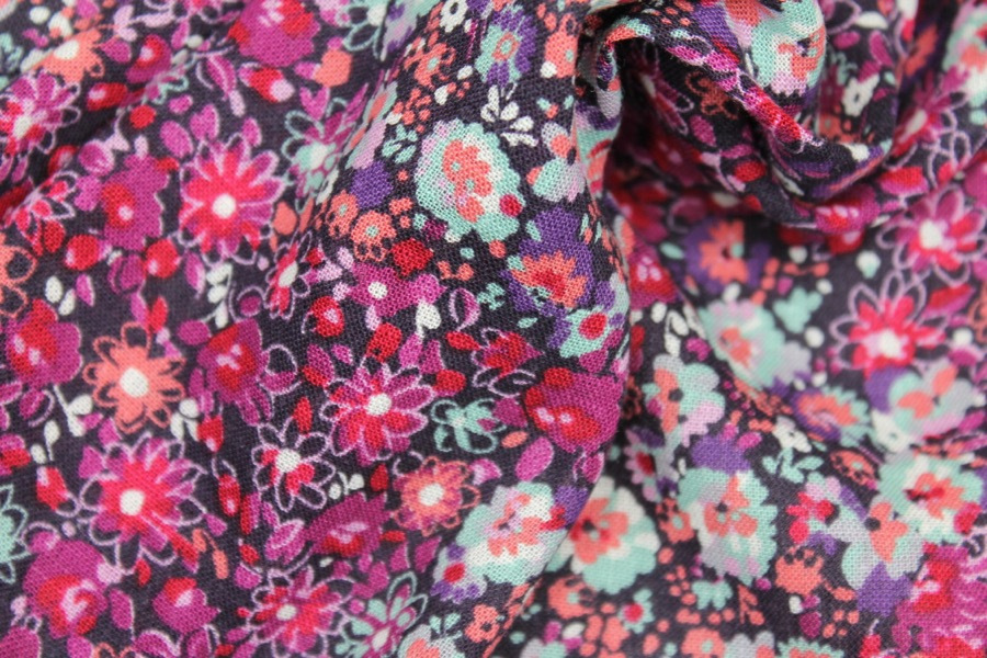 Floral Printed Lightweight Viscose Linen Blend - Pinks fabric, image 6 of 6