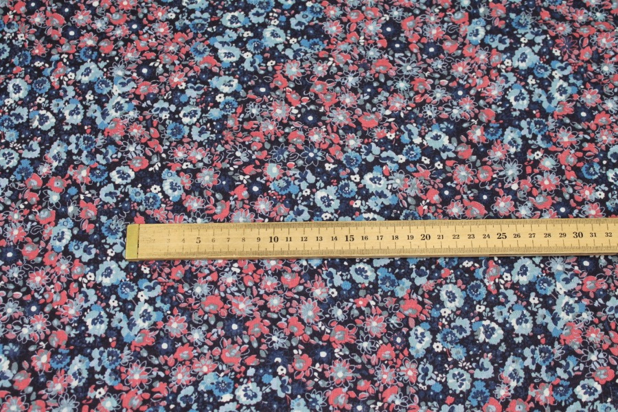 Floral Printed Lightweight Viscose Linen Blend - Blues fabric, image 5 of 6