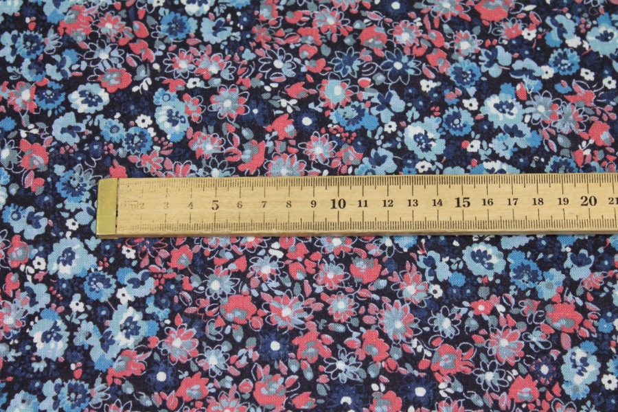 Floral Printed Lightweight Viscose Linen Blend - Blues fabric, image 2 of 6